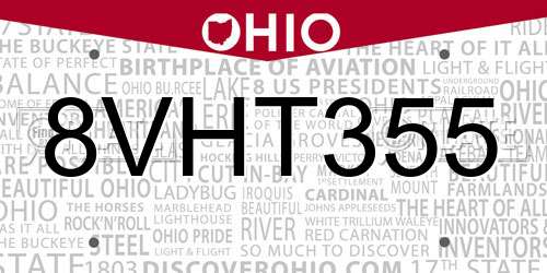 8VHT355 Ohio License Plate