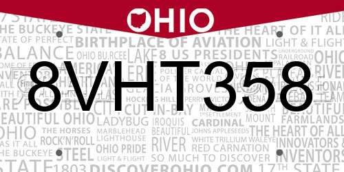 8VHT358 Ohio License Plate