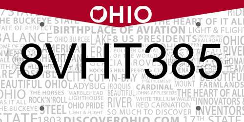 8VHT385 Ohio License Plate