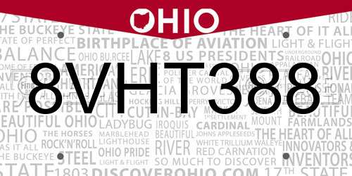 8VHT388 Ohio License Plate