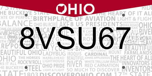 8VSU67 Ohio License Plate