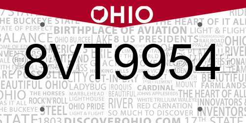 8VT9954 Ohio License Plate