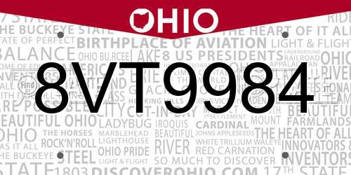 8VT9984 Ohio License Plate