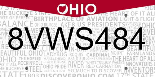 8VWS484 Ohio License Plate