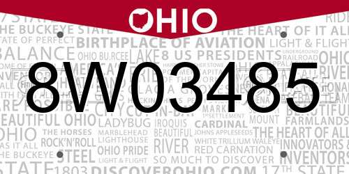 8W03485 Ohio License Plate