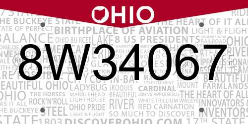 8W34067 Ohio License Plate