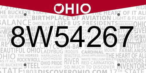 8W54267 Ohio License Plate