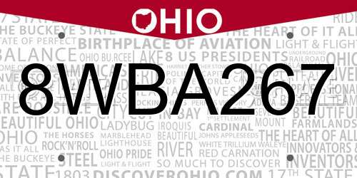 8WBA267 Ohio License Plate