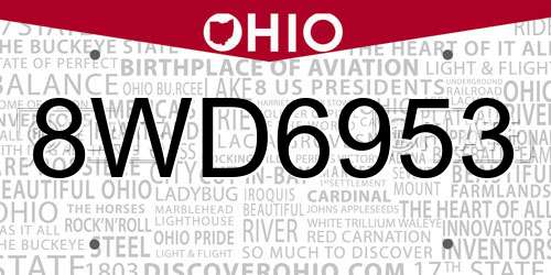 8WD6953 Ohio License Plate