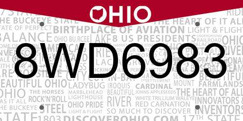 8WD6983 Ohio License Plate