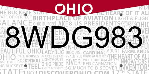 8WDG983 Ohio License Plate