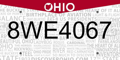 8WE4067 Ohio License Plate