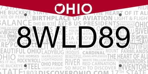 8WLD89 Ohio License Plate