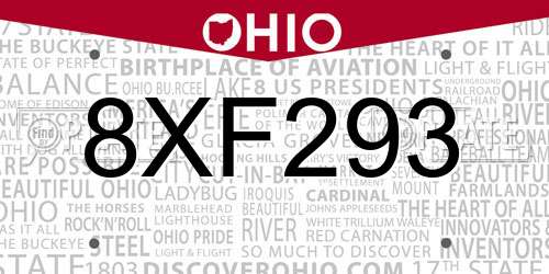 8XF293 Ohio License Plate