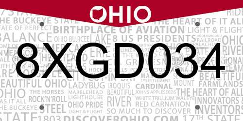 8XGD034 Ohio License Plate