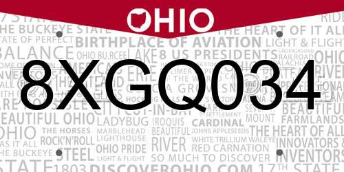 8XGQ034 Ohio License Plate