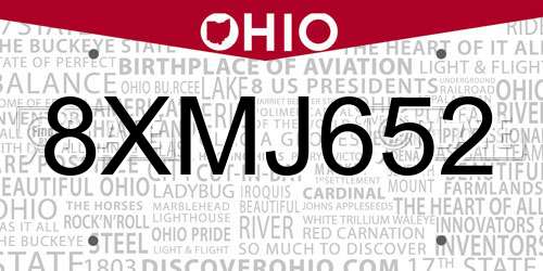 8XMJ652 Ohio License Plate