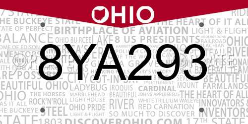 8YA293 Ohio License Plate