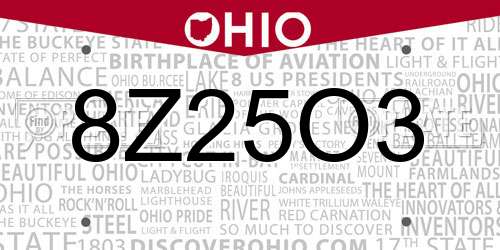 8Z25O3 Ohio License Plate