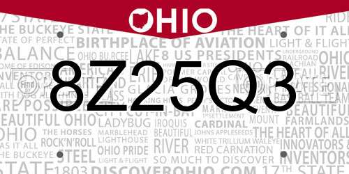 8Z25Q3 Ohio License Plate