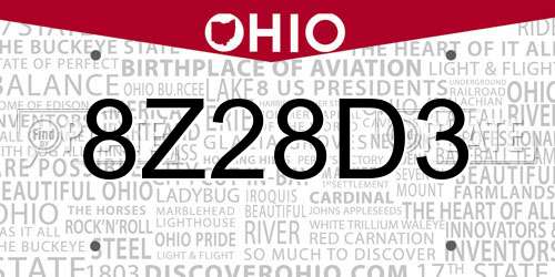 8Z28D3 Ohio License Plate