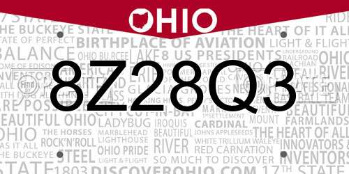 8Z28Q3 Ohio License Plate