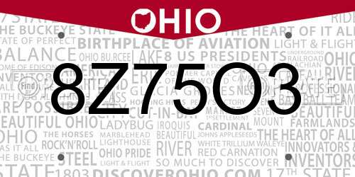 8Z75O3 Ohio License Plate
