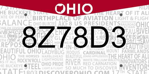 8Z78D3 Ohio License Plate