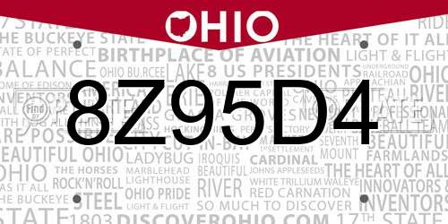 8Z95D4 Ohio License Plate