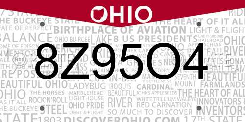 8Z95O4 Ohio License Plate