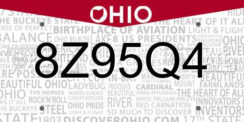 8Z95Q4 Ohio License Plate