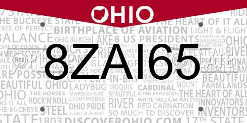 8ZAI65 Ohio License Plate