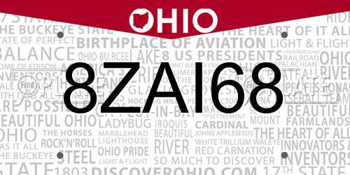 8ZAI68 Ohio License Plate