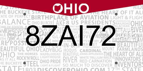 8ZAI72 Ohio License Plate