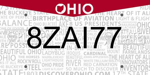 8ZAI77 Ohio License Plate