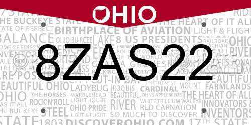 8ZAS22 Ohio License Plate