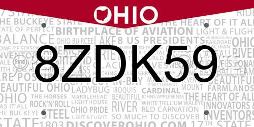 8ZDK59 Ohio License Plate