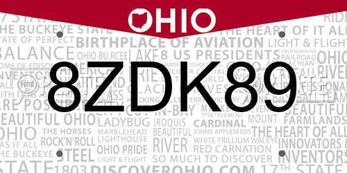 8ZDK89 Ohio License Plate