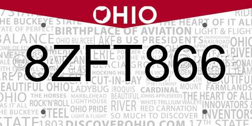 8ZFT866 Ohio License Plate