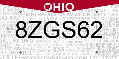 8ZGS62 Ohio License Plate