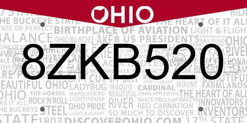 8ZKB520 Ohio License Plate