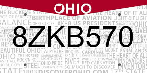 8ZKB570 Ohio License Plate