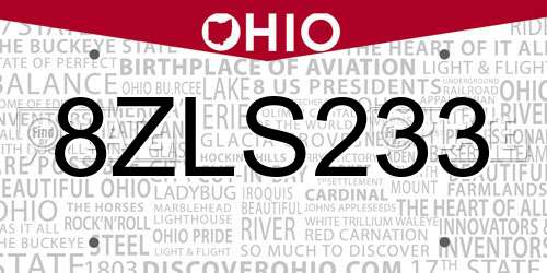 8ZLS233 Ohio License Plate