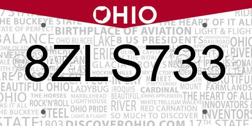 8ZLS733 Ohio License Plate