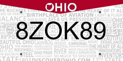 8ZOK89 Ohio License Plate