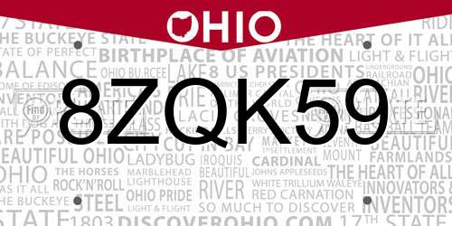 8ZQK59 Ohio License Plate