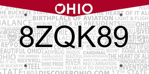 8ZQK89 Ohio License Plate