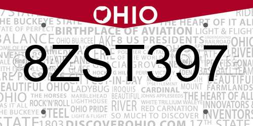8ZST397 Ohio License Plate
