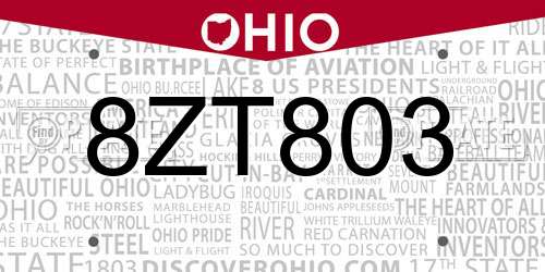 8ZT803 Ohio License Plate