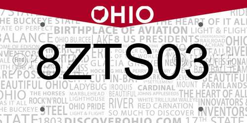 8ZTS03 Ohio License Plate